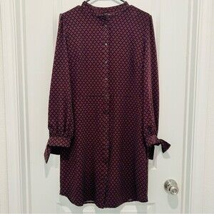Banana Republic Red & Black Long Sleeve Tie Cuffs Shirt Dress in Women's Sz. 8